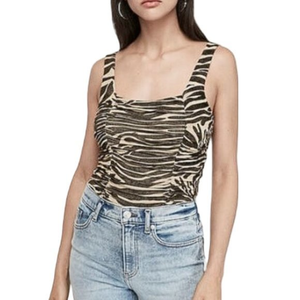 Express Zebra Print Ruched Front Sleeveless Tank Top Knit Stretch Size Small New